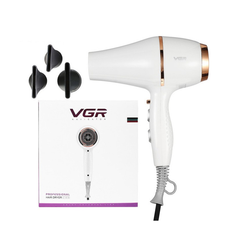 سشوار حرفهای 2200 وات وی جی ار مدل V-414، موتور AC، وزن 802 گرم، المنت سرامیک تورمالین، دارای سری متمرکزکننده باریک، ...