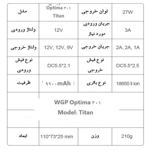یو پی اس دبلیو جی پی مدل Optima 301 - Titan ظرفیت 9900 میلی آمپر ساعت