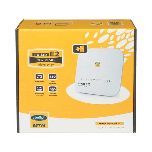 مودم سیمکارتی 4G ایرانسل مدل FDi40 E2 با سرعت دانلود 150 مگابیت بر ثانیه، پشتیبانی همزمان 32 کاربر، 4 پورت LAN، آنتن ...