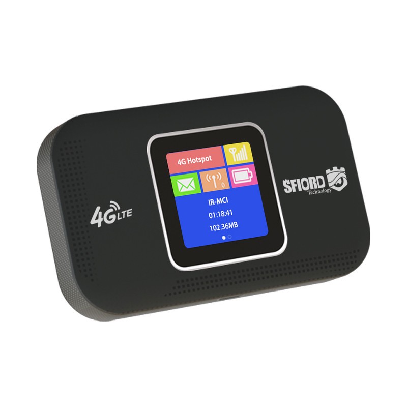 مودم 4G LTE قابل حمل اسفیورد مدل M750 با باتری 3000 میلیآمپرساعت، پشتیبانی از 10 کاربر همزمان، نمایشگر رنگی دیجیتال، ...