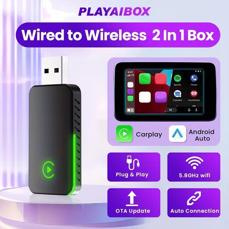 کارپلی و اندروید اتو مدل CP/AA M10 2in1 Carplay/Android Auto به همراه مبدل USB به USB-C