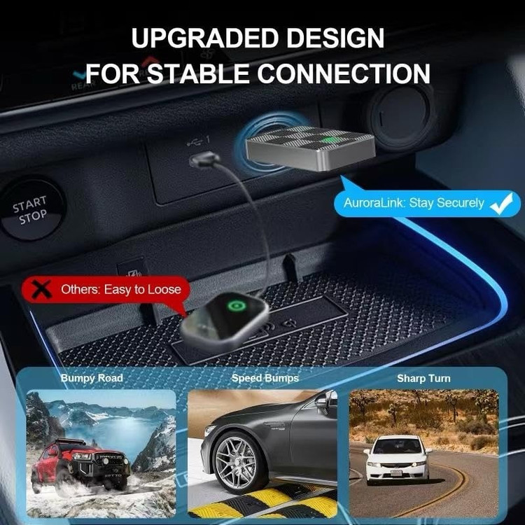 کارپلی و اندروید اتو مدل Wireless CarPlay/Android Auto به همراه مبدل USB به USB-C و کابل افزایش طول USB