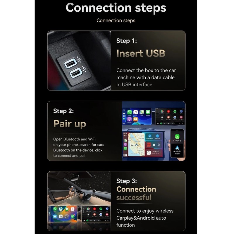 کارپلی و اندروید اتو مدل Wireless CarPlay/Android Auto Q1JS به همراه مبدل USB به USB-C