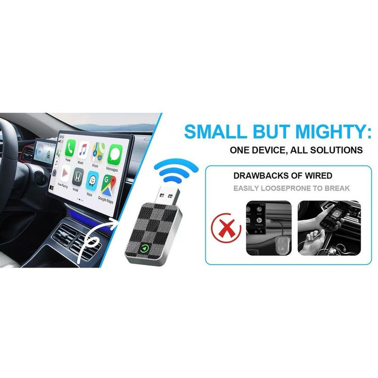 کارپلی و اندروید اتو مدل Wireless CarPlay/Android Auto به همراه مبدل USB به USB-C و کابل افزایش طول USB