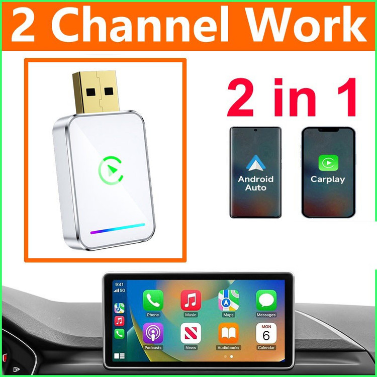 کارپلی و اندروید اتو مدل Wireless CarPlay/Android Auto Q1JS به همراه مبدل USB به USB-C