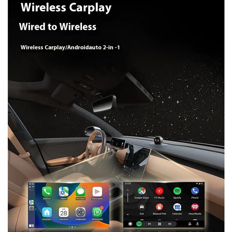 کارپلی و اندروید اتو مدل Wireless CarPlay/Android Auto Q1J به همراه مبدل USB به USB-C