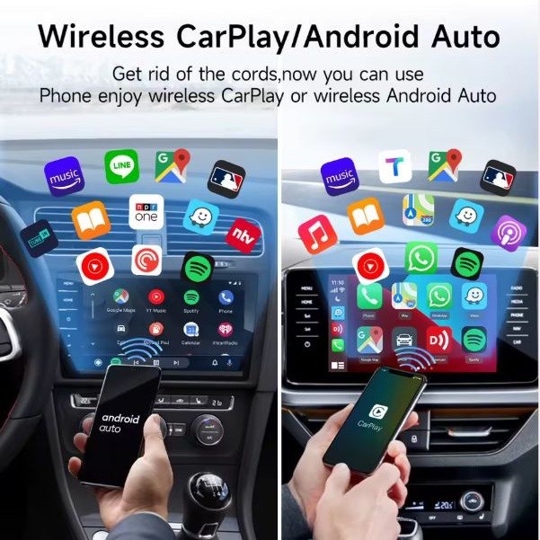 کارپلی و اندروید اتو مدل Wireless P9593 Carplay/Android Auto به همراه مبدل USB به USB-C