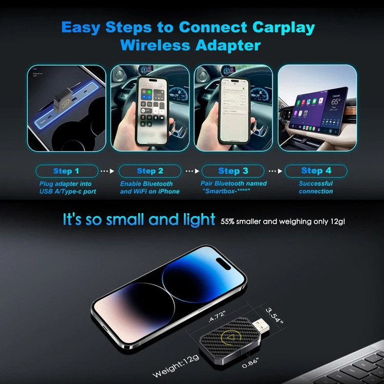 کارپلی و اندروید اتو مدل Wireless CarPlay/Android Auto Q1M به همراه مبدل USB به USB-C