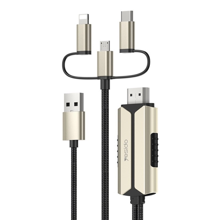 کابل تبدیل HDMI به لایتنینگ / microUSB/ USB-C یسیدو مدل HM14 طول 2 متر