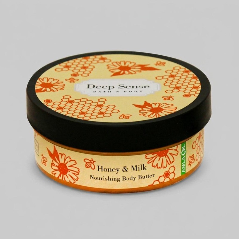 کره بدن دیپ سنس مدل Honey حجم 200 میلیلیتر مغذی و آبرسان قوی با کره شی، روغن نارگیل و آملا، ضد خشکی و نرمکننده پوست ب...