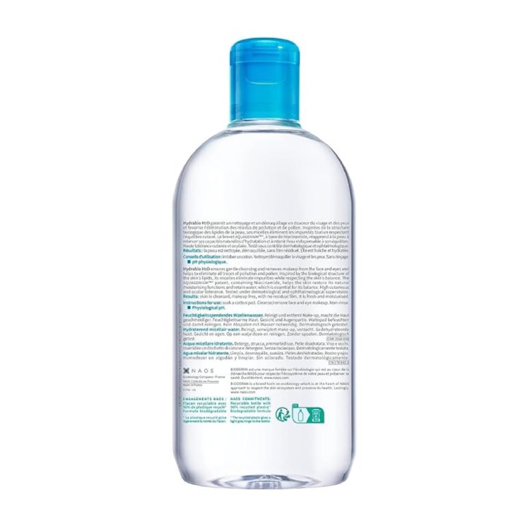 محلول پاک کننده آرایش صورت بایودرما مدل Hydrabio H2O حجم 500 میلی لیتر
