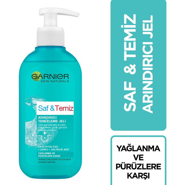 ژل پاک کننده آرایش صورت گارنیه مدل Saf Temiz arindirici حجم 200 میلی لیتر