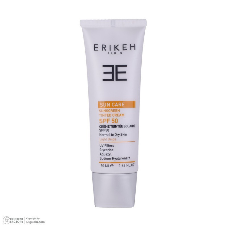 کرم ضد آفتاب رنگی صورت اریکه spf50 مدل Light Beige مناسب برای انواع پوست نرمال تا خشک حجم 50 میلیلیتر