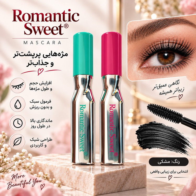 ریمل حجم دهنده و ضد آب رومانتیک سوییت مدل Fashion مجموعه ۲ عددی