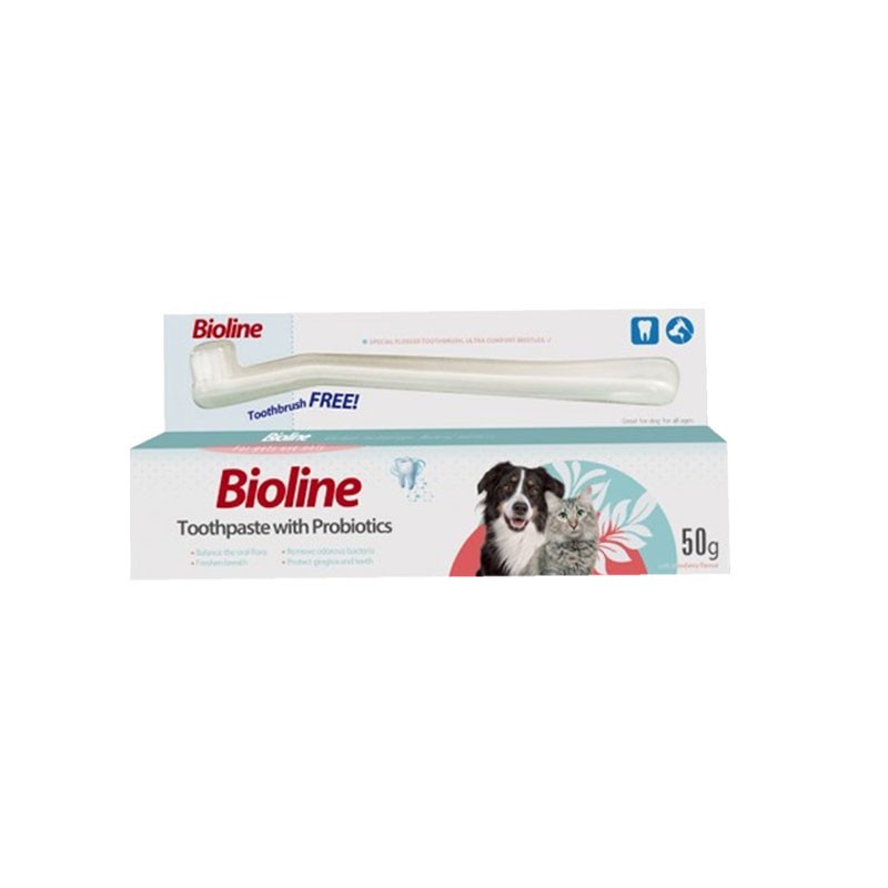 ست مسواک و خمیر دندان سگ بایولاین مدل Probiotics وزن 50 گرم