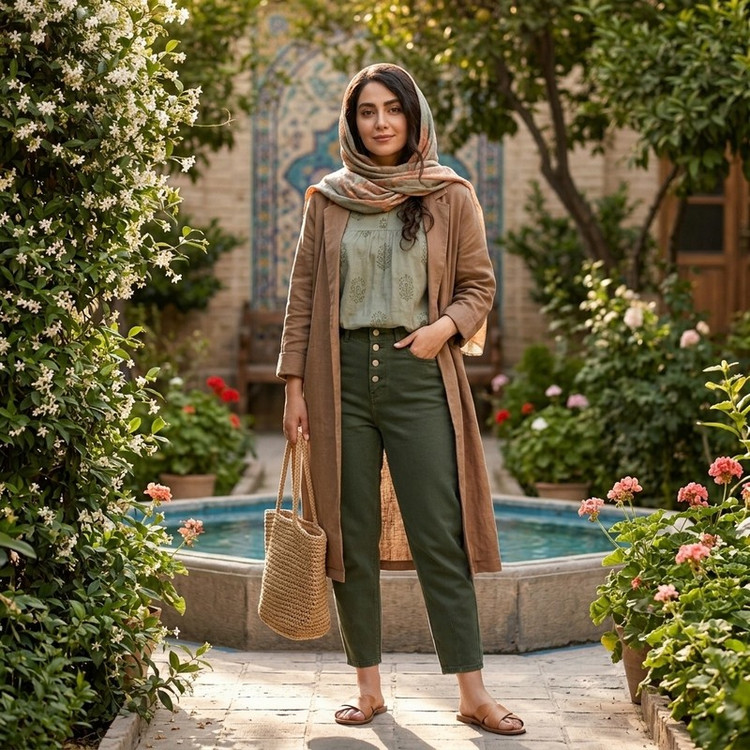 شلوار مام استایل زنانه مدل کتان دکمه Distinctive Modern