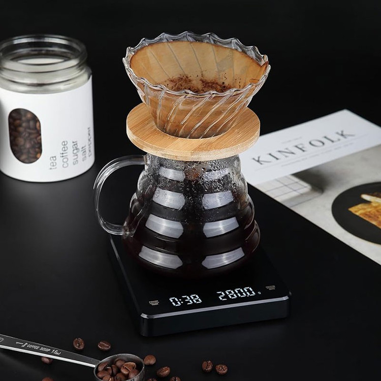 ترازو آشپزخانه دیجیتال مدل تایمردار coffee scale حداکثر ظرفیت قابل اندازهگیری 3 کیلوگرم با دقت اندازهگیری 0.1 گرم