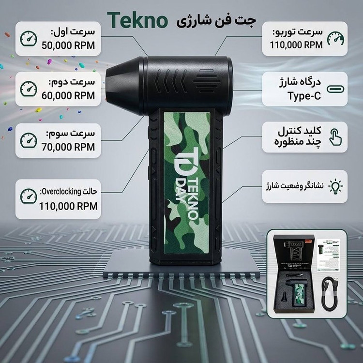 جت فن شارژی تکنودی مدل TD-110KRPM