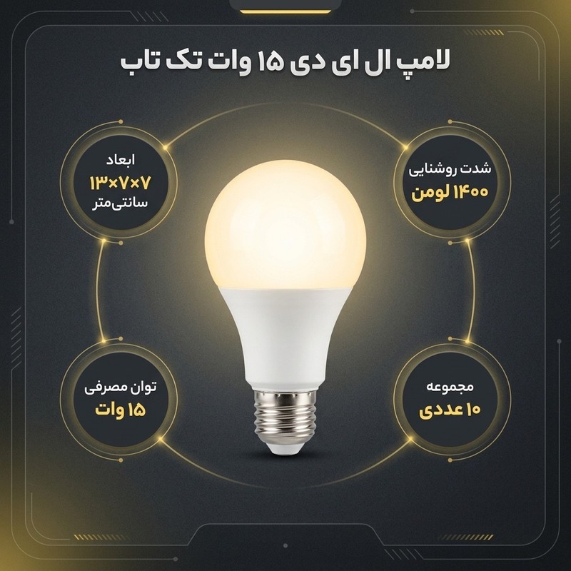 لامپ فوق کم مصرف اس ام دی 15 وات تک تاب مدل حبابی کد ka015 پایه E27 مجموعه 10 عددی