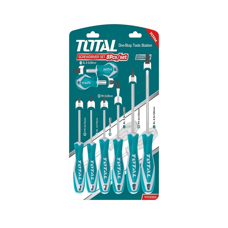 پیچ گوشتی یک سر چهارسو یک سر دو سو توتال مدل THT250608 بسته 8 عددی
