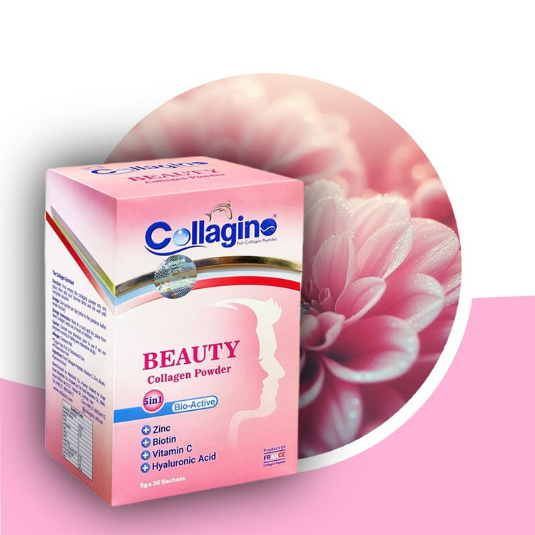 پودر کلاژن تقویتکننده پوست، مو و ناخن کلاژینو بیوتی مدل Beauty حاوی کلاژن پپتاید ماهی، ویتامین سی، زینک، بیوتین و هیا...