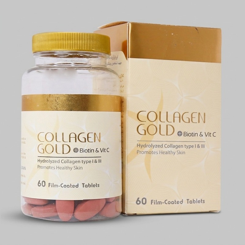 قرص کلاژن هیدرولیز شده آدریان مدل Collagen Gold با ویتامین C و بیوتین، بهبود سلامت پوست، مو و ناخن، افزایش الاستیسیته...