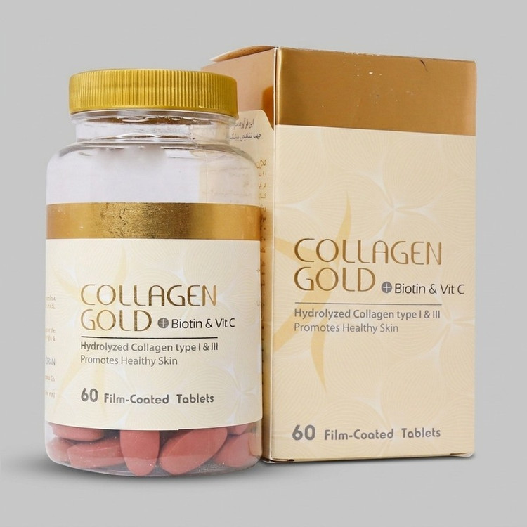 قرص کلاژن هیدرولیز شده آدریان مدل Collagen Gold با ویتامین C و بیوتین، بهبود سلامت پوست، مو و ناخن، افزایش الاستیسیته...