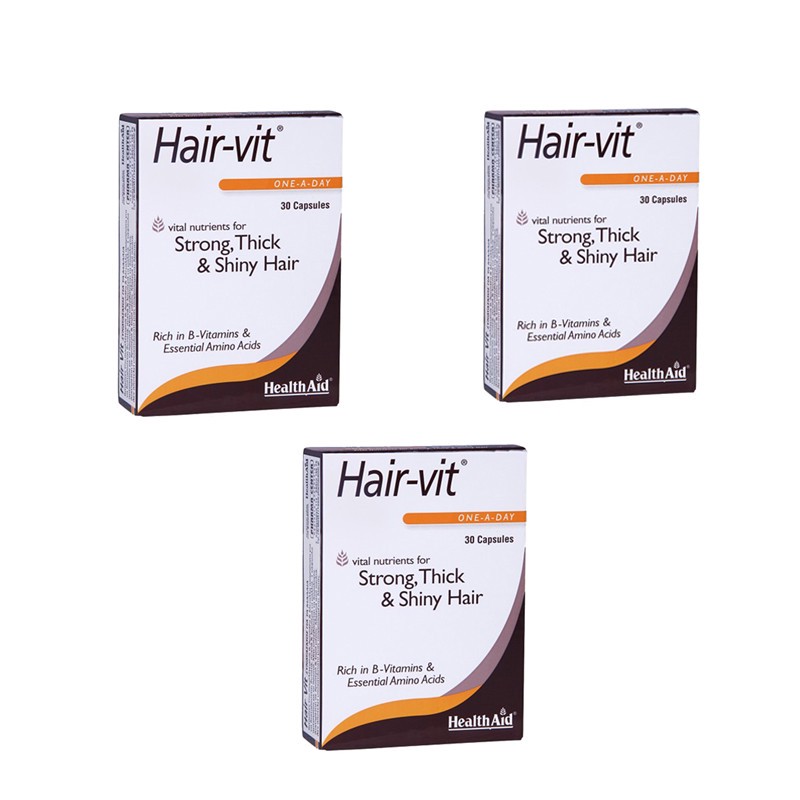 قرص تقویت مو هلث اید مدل Hair-vit بسته سهتایی 30 عددی، حاوی ویتامینهای گروه B و آمینواسیدهای ضروری برای استحکام، ضخام...