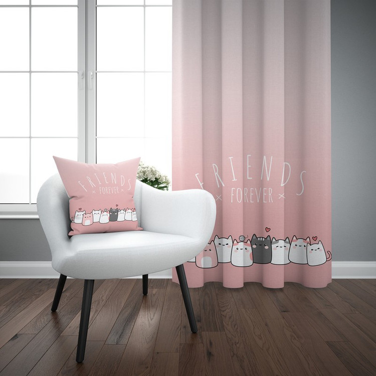 پرده مدل اتاق کودک طرح گربه سایز 140x280 سانتی متر