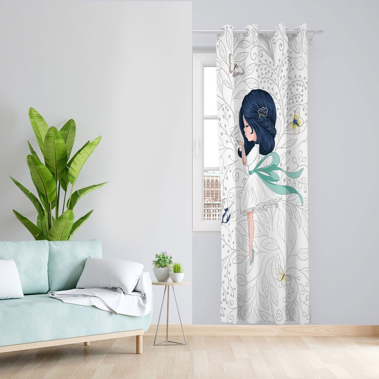 پرده مدل اتاق کودک مخمل پانچی طرح دخترانه کد 4046 سایز 140x280 سانتی متر