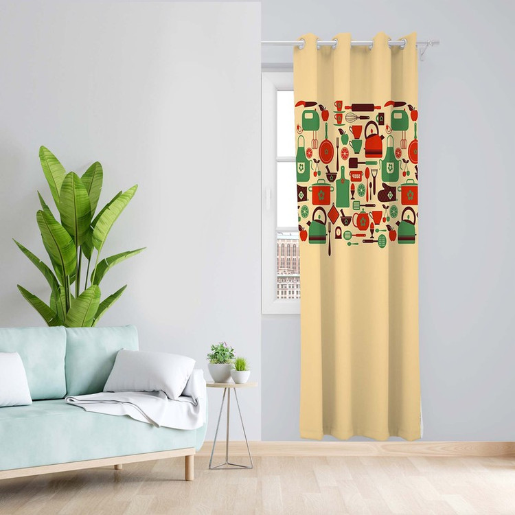 پرده طرح آشپزخانه مدل مخمل پانچی کد 5042R z سایز 140x200 سانتی متر