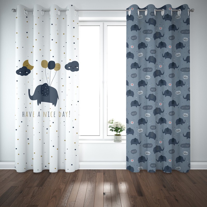 پرده مدل اتاق کودک طرح پسرانه فیل پرنده سایز 140x280 سانتی متر