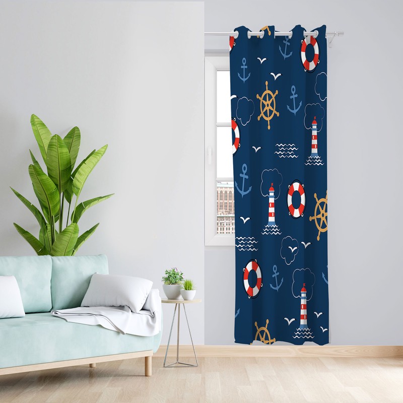 پرده مدل اتاق کودک مخمل پانچی طرح قایق رانی کد 2248 سایز 140x280 سانتی متر