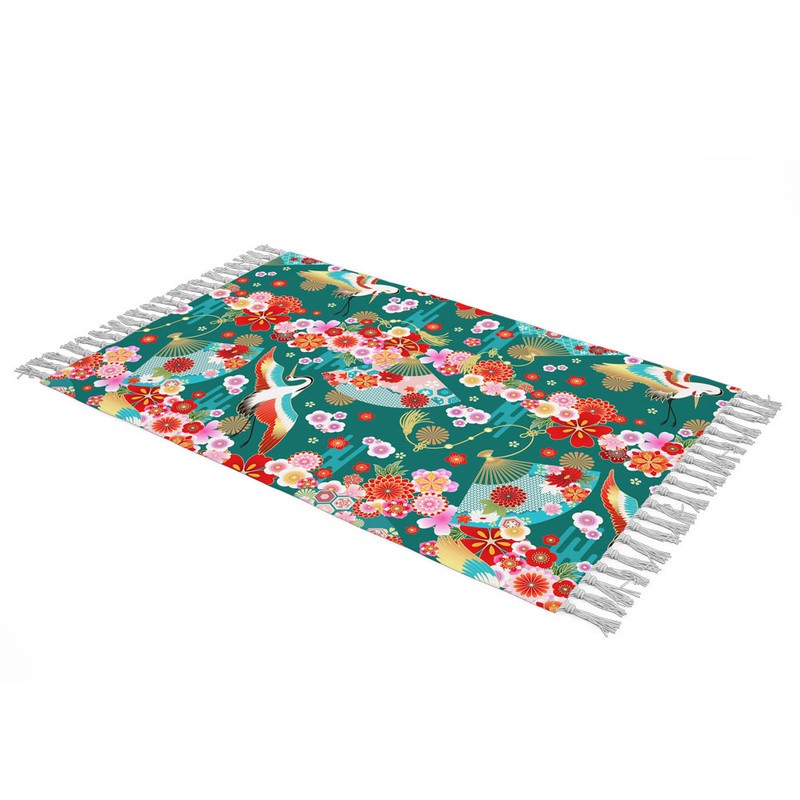 شال مبل طرح درنای خوش شانسی کد F2SH1010 سایز 180x100 سانتی متر