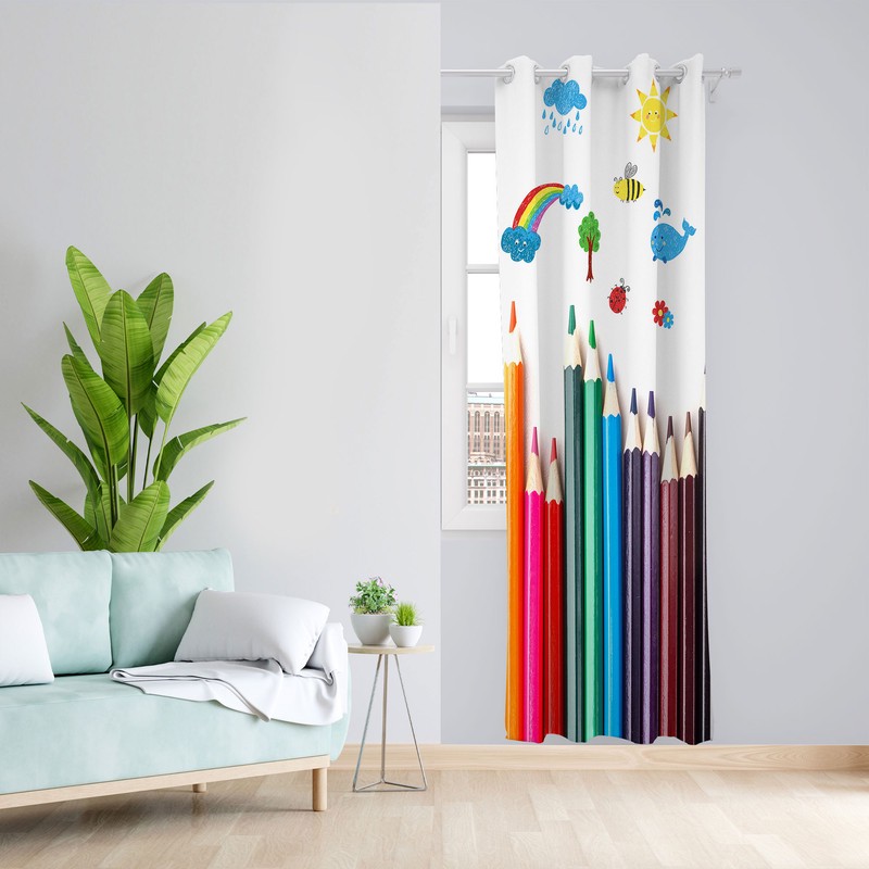پرده مدل مداد رنگی مخصوص مهد کودک مخمل پانچی کد 4854 سایز 140x200 سانتی متر