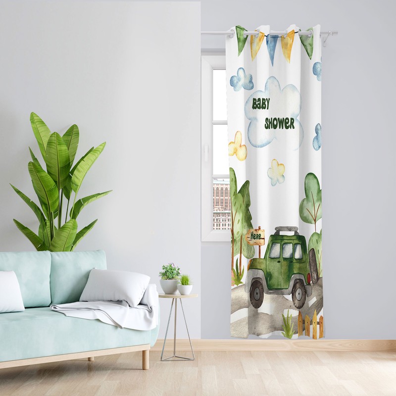 پرده مدل اتاق کودک مخمل پانچی طرح baby shower کد 4529 سایز 140x280 سانتی متر