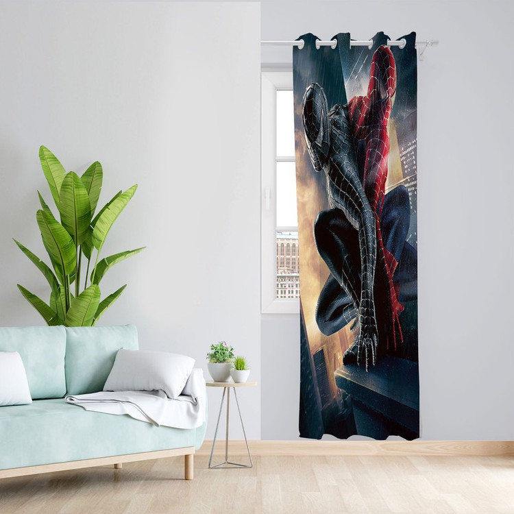 پرده مدل اتاق کودک مخمل پانچی طرح مرد عنکوبتی کد 2002 سایز 140x280 سانتی متر