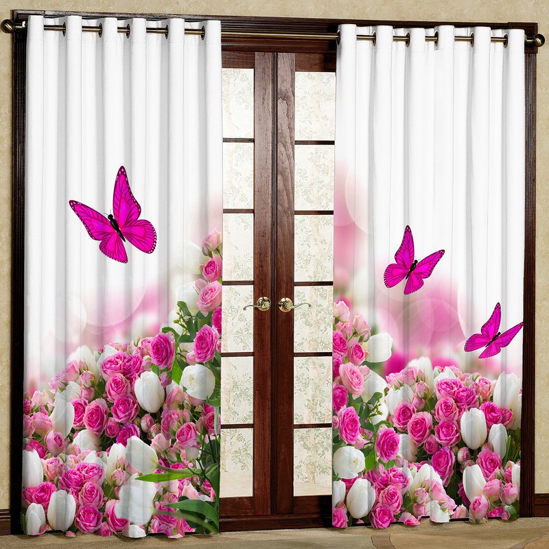 پرده طرح گل و پروانه مدل مخمل پانچی کد 4909 H سایز 200x140 سانتی متر