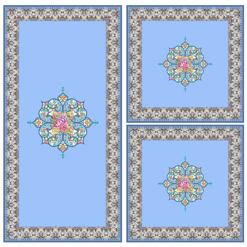 ست رومیزی سه تکه مستطیل مربع طرح اسلیمی کد 9988.3