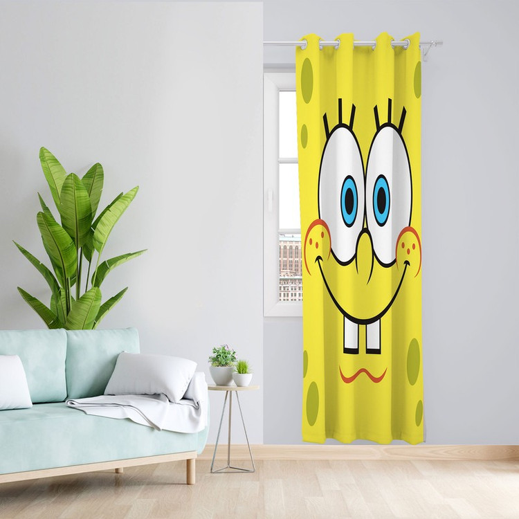 پرده مدل اتاق کودک مخمل پانچی طرح باب اسفنجی کد 2007 سایز 140x280 سانتی متر