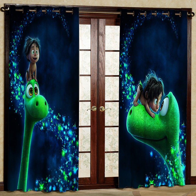 پرده مدل کارتون دایناسوری مخمل پانچی کد 958 سایز 140x280 سانتی متر