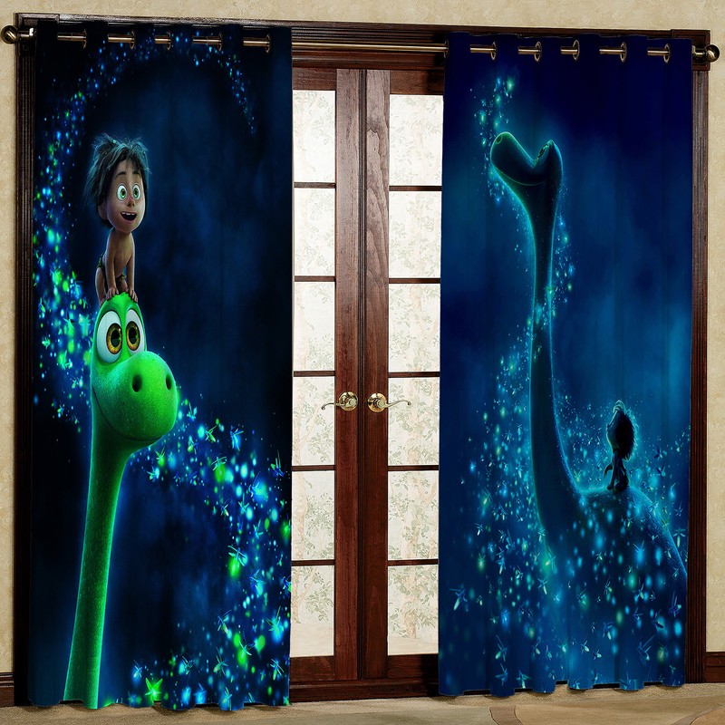 پرده مدل کارتون دایناسوری مخمل پانچی کد 960 سایز 140x280 سانتی متر