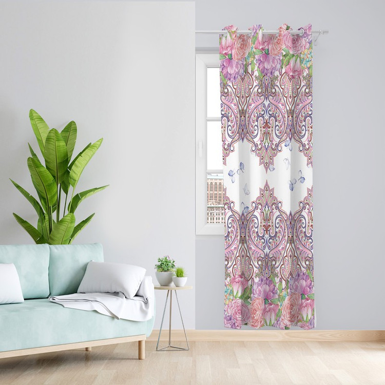 پرده طرح گل و پروانه مدل مخمل پانچی کد L 432 Z سایز 140x200 سانتی متر