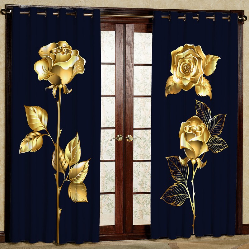پرده مدل گل رز طلا کوب مخمل پانچی کد 4114a سایز 200x140 سانتی متر