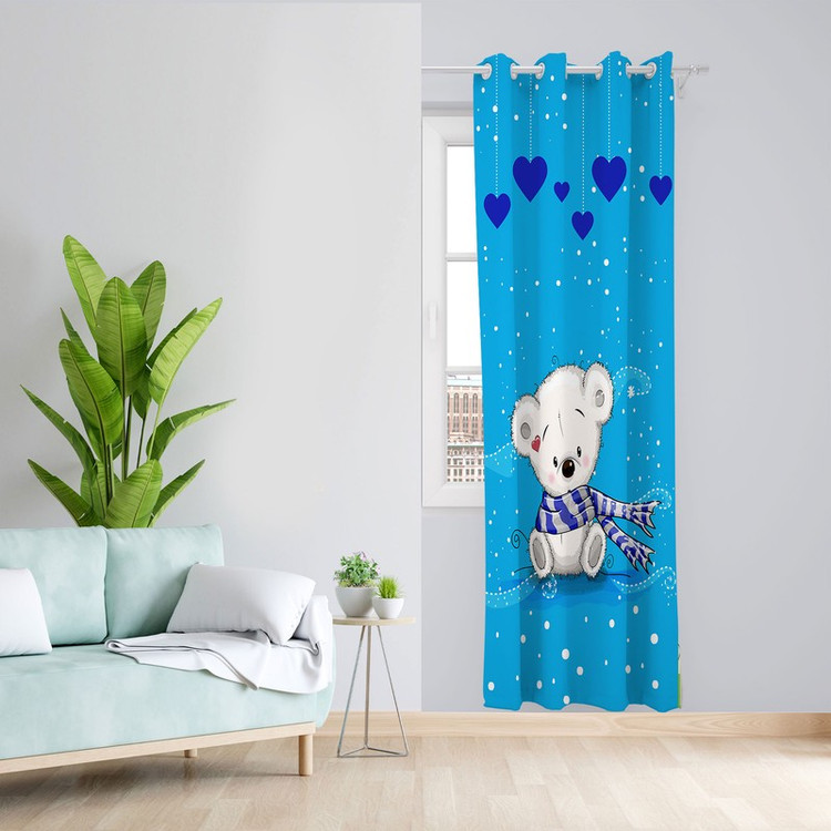 پرده مدل خرس و آویز قلب مخمل پانچی کد 4421 سایز 140x280 سانتی متر
