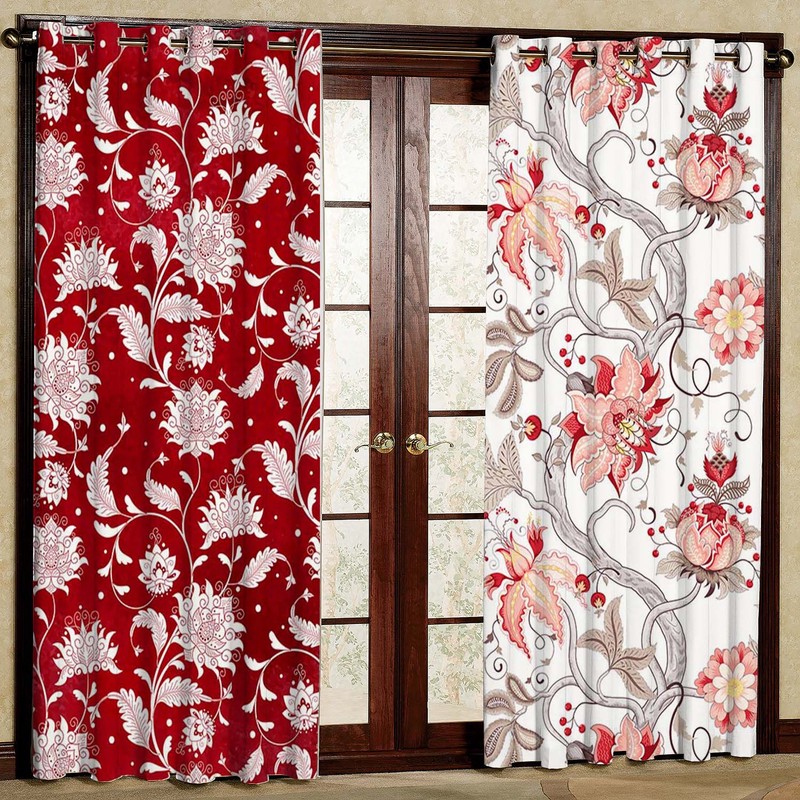 پرده بارمان دکور طرح گل مدل هازان پانچی کد 5054LRR W سایز 140x280 سانتی متر