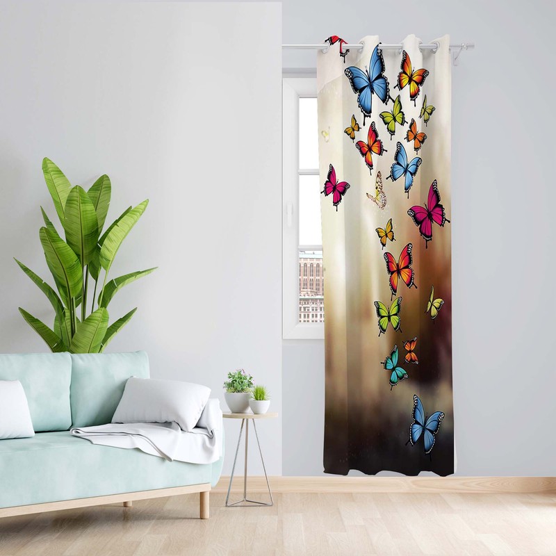 پرده طرح پروانه رنگی مدل مخمل پانچی کد 1567 z سایز 140x200 سانتی متر