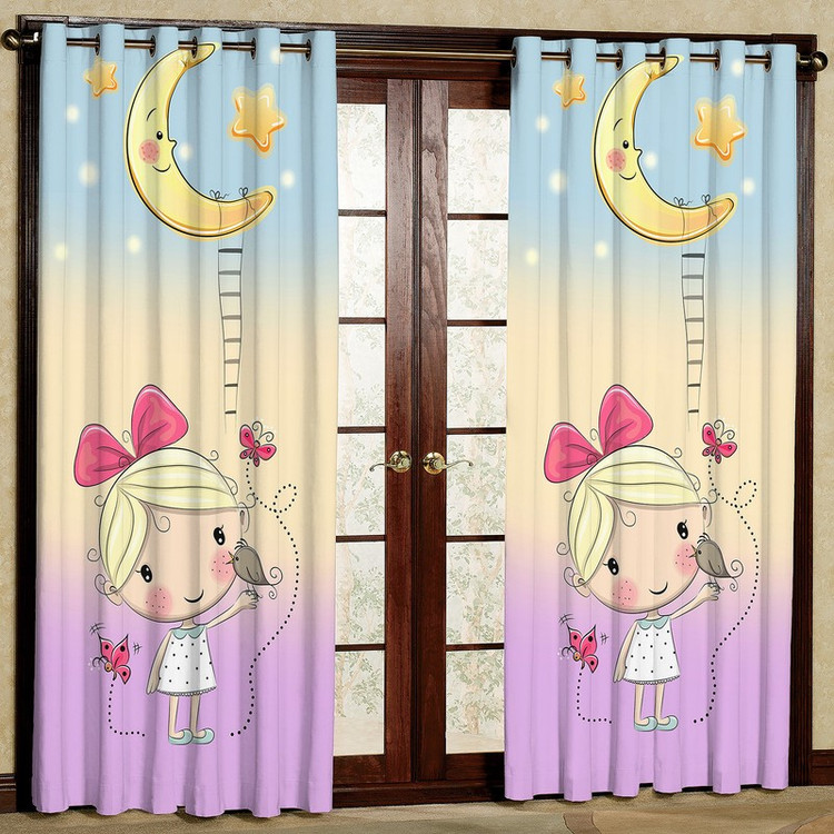 پرده مدل دختر و ماه و نردبان هازان پانچی کد 4567 سایز 140x200 سانتی متر
