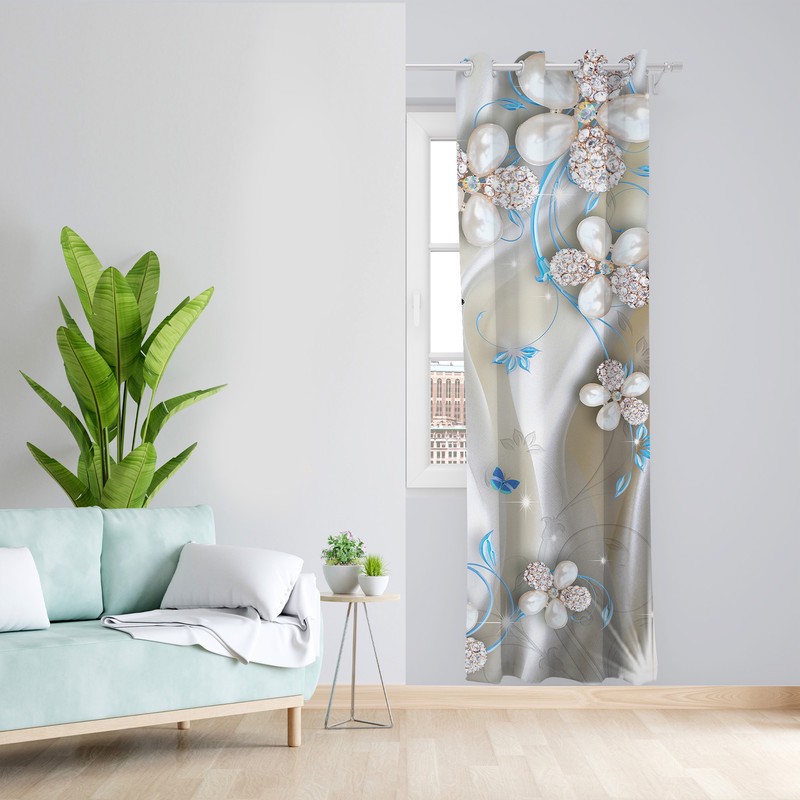 پرده طرح گل نگینی مدل مخمل پانچی کد L 1213R Z سایز 140x200 سانتی متر