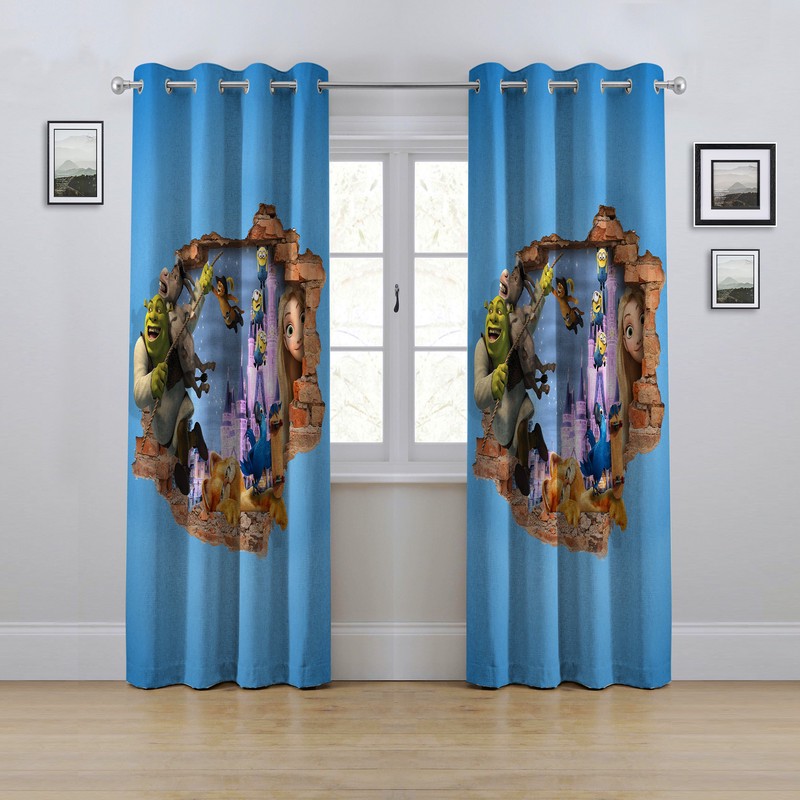 پرده مدل پانچی طرح کودکانه شرک سایز 280x145 سانتی متر